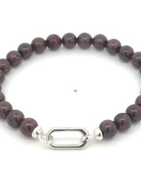 Sterling Silver Modular Gemstone Bracelet Natural Garnet Detachable Gate Clasp